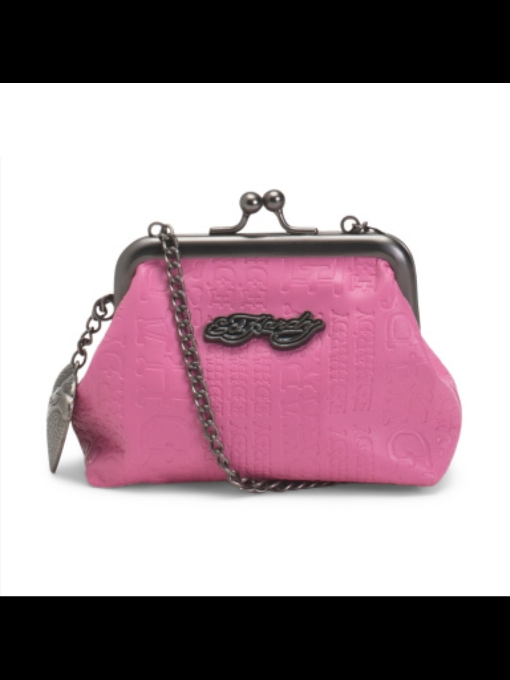 Ed Hardy Pink Embossed Kiss-Lock Crossbody Bag